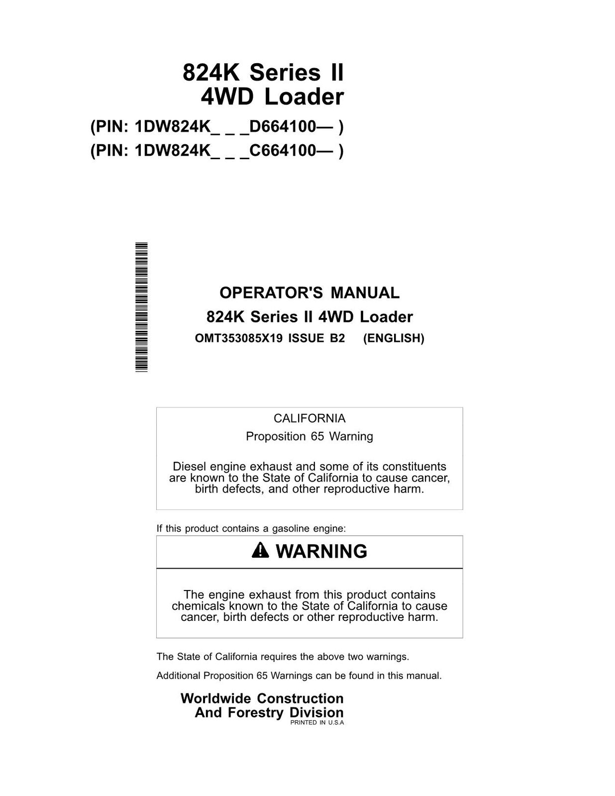 JOHN DEERE 824K SERIES II LOADER OPERATORS MANUAL #5