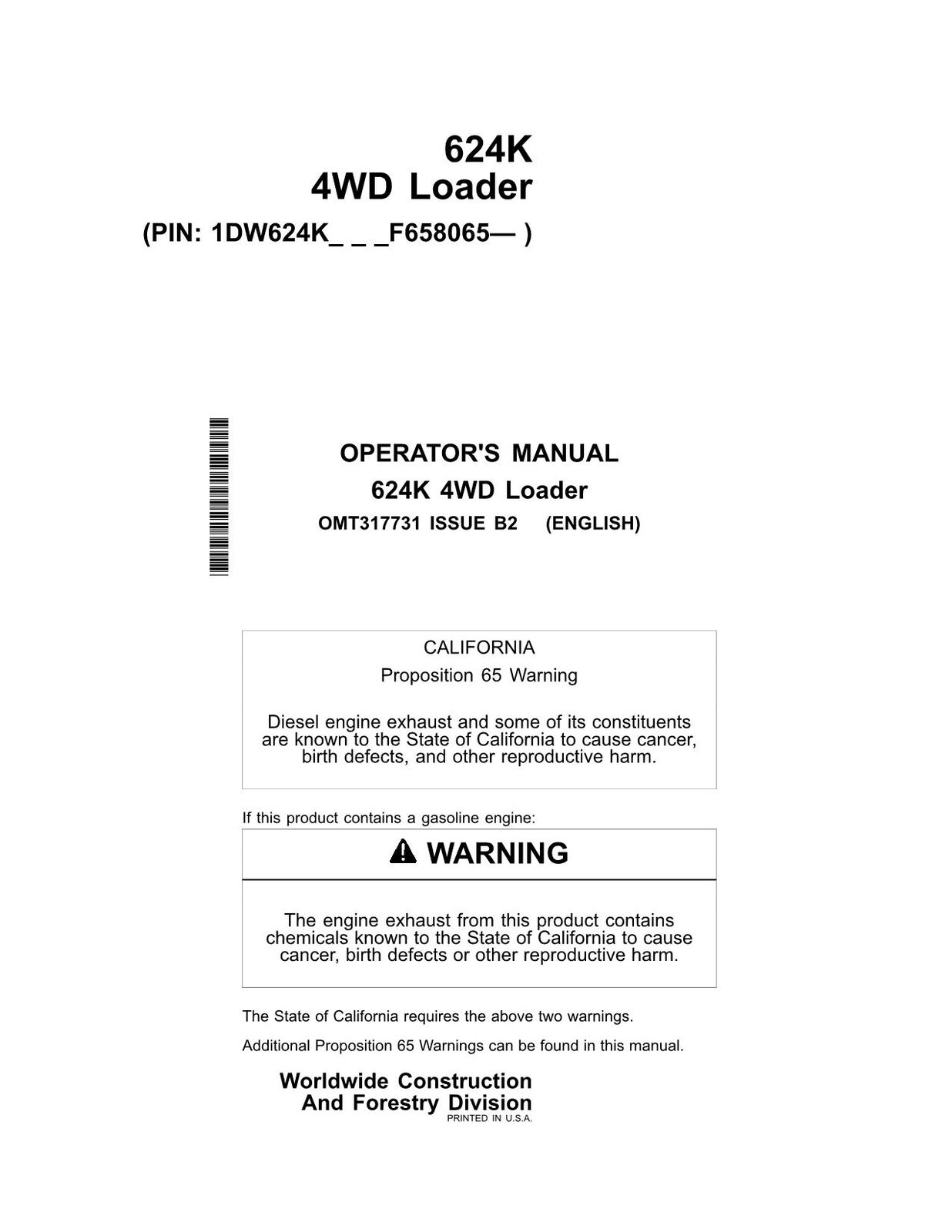 JOHN DEERE 624K LOADER OPERATORS MANUAL #4