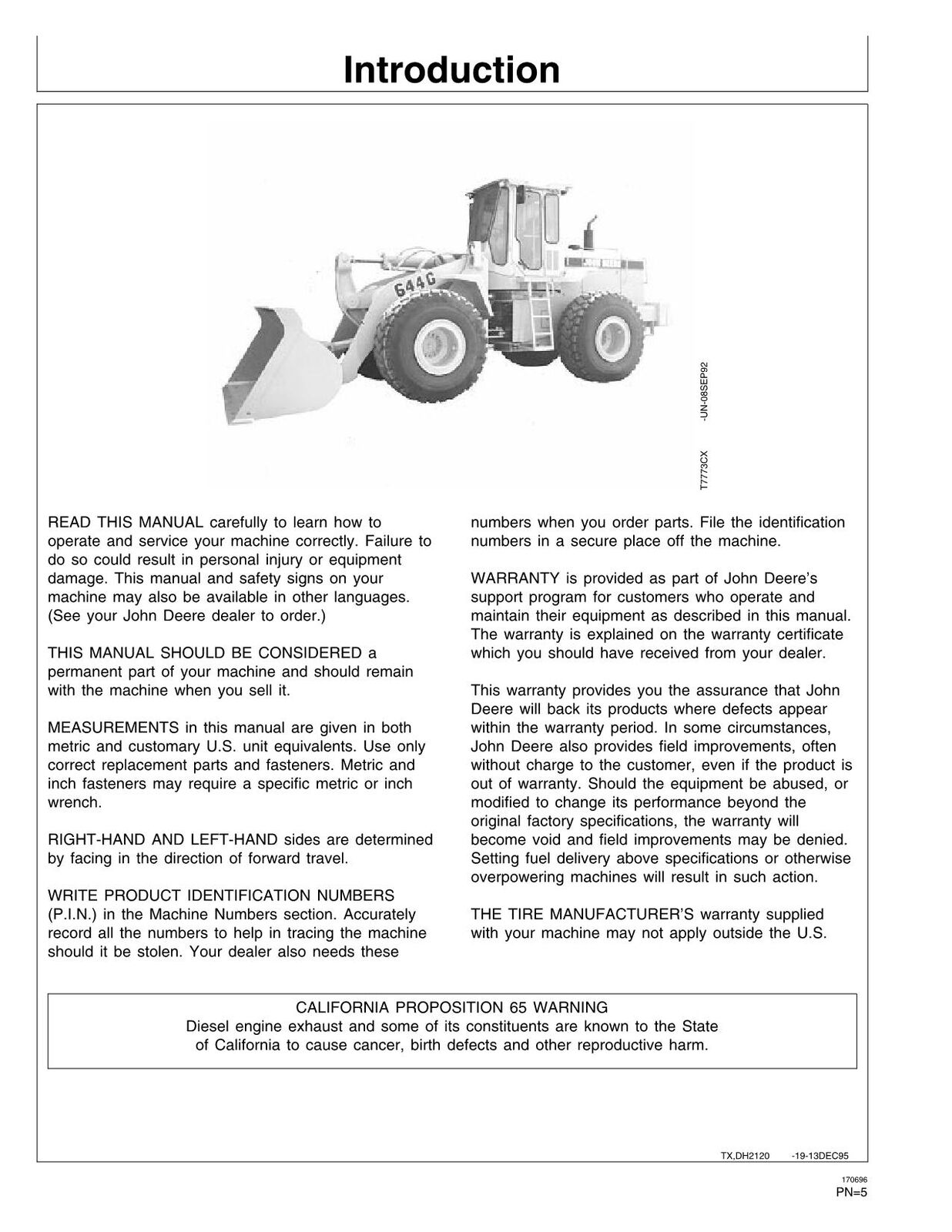 MANUEL D'UTILISATION DU CHARGEUR JOHN DEERE 544G 544GH 544GLL 544GTC 624G 644G 