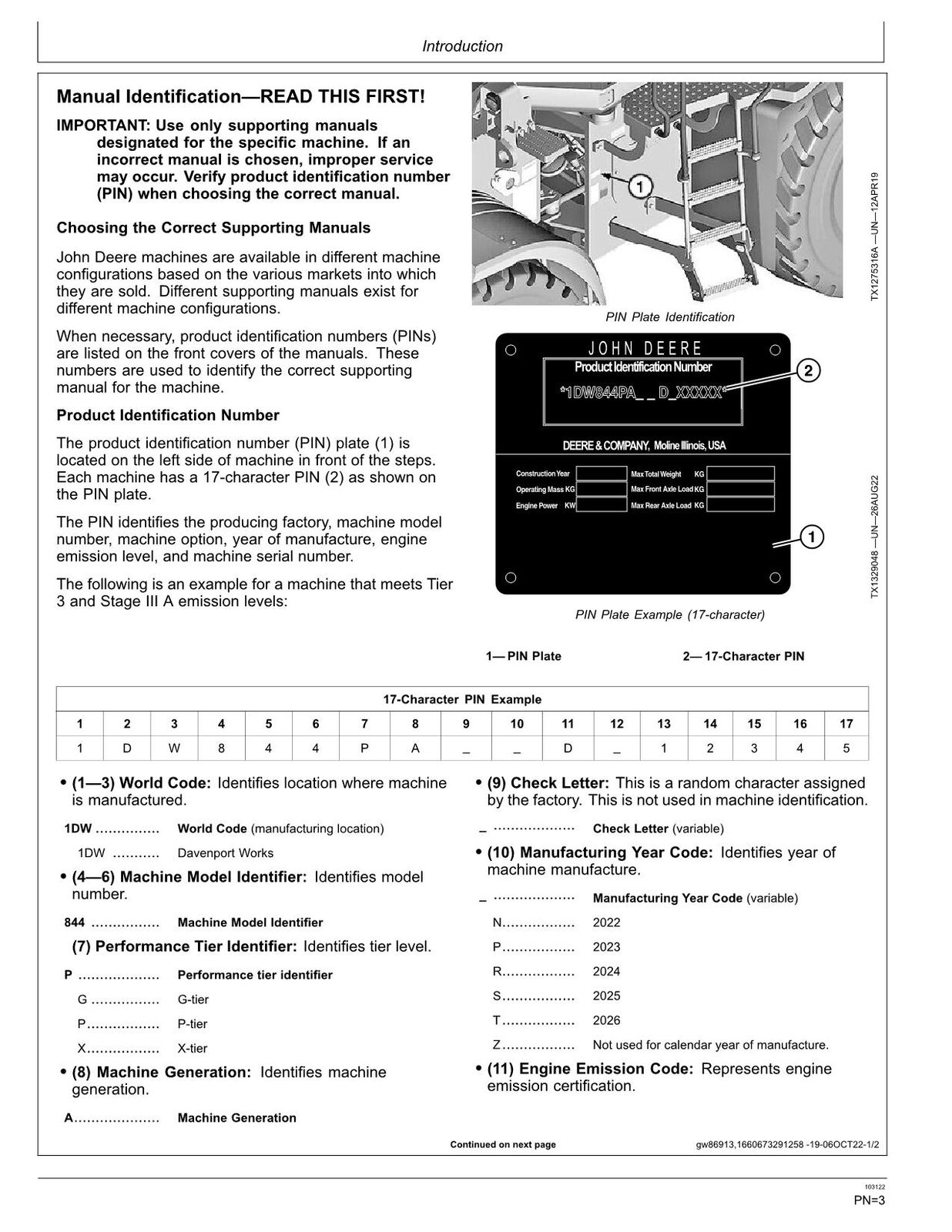 JOHN DEERE 844P LOADER OPERATORS MANUAL