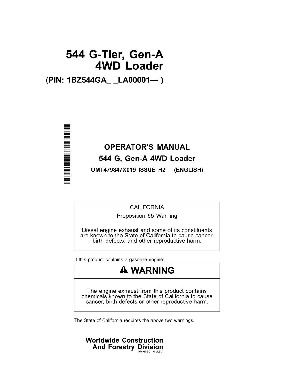 JOHN DEERE 544G LOADER OPERATORS MANUAL #2