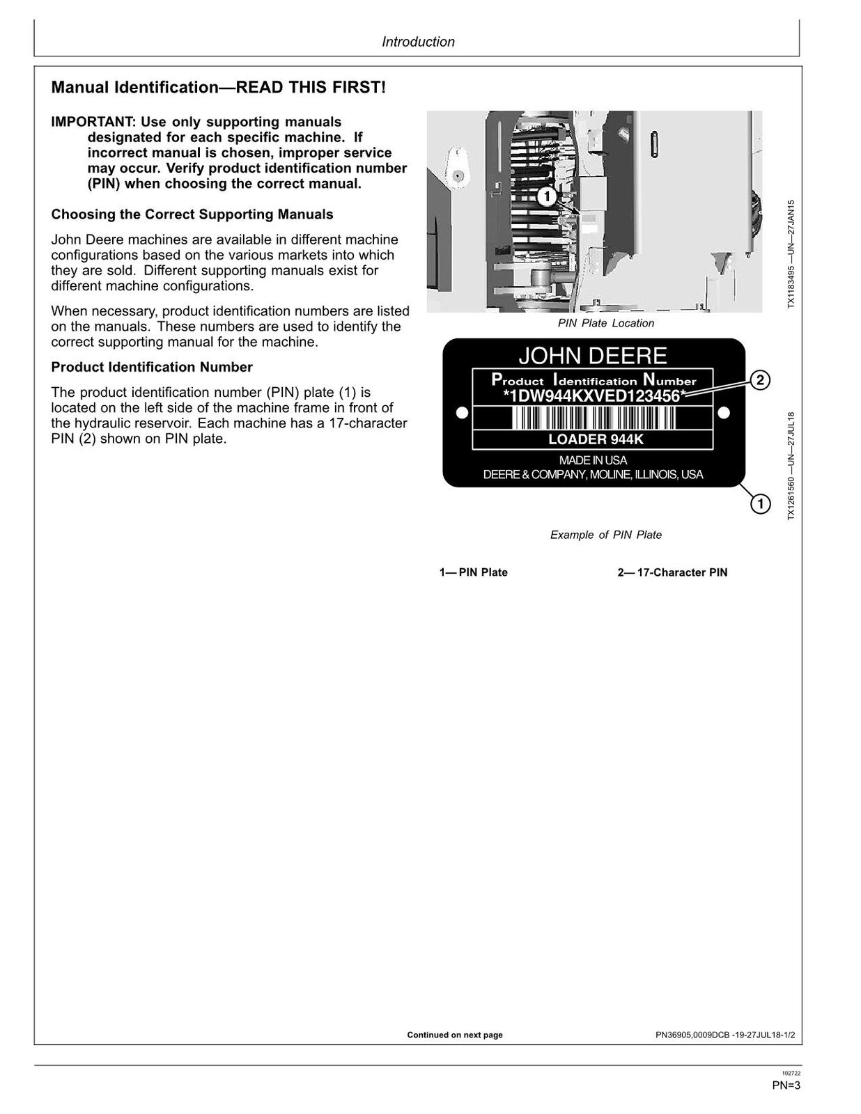 JOHN DEERE 944K LOADER OPERATORS MANUAL #3