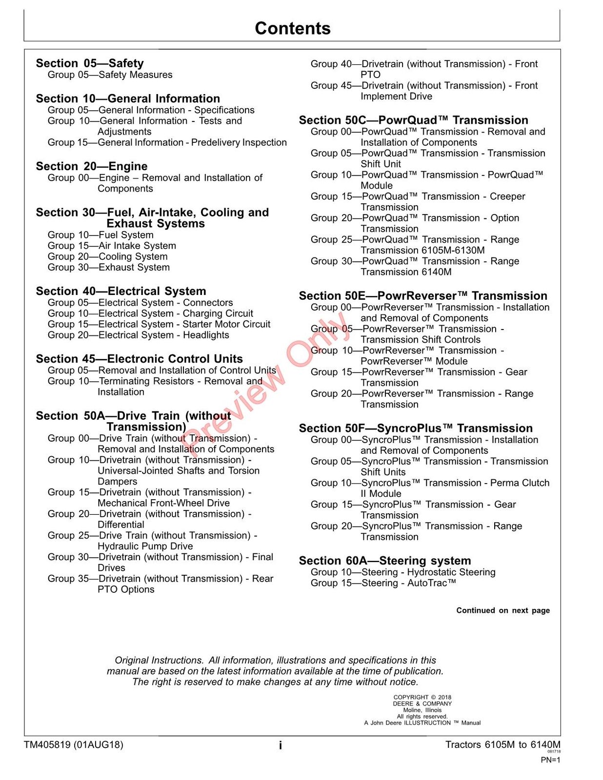 JOHN DEERE 6105M 6115M 6125M 6130M 6140M TRACTOR REPAIR SERVICE MANUAL