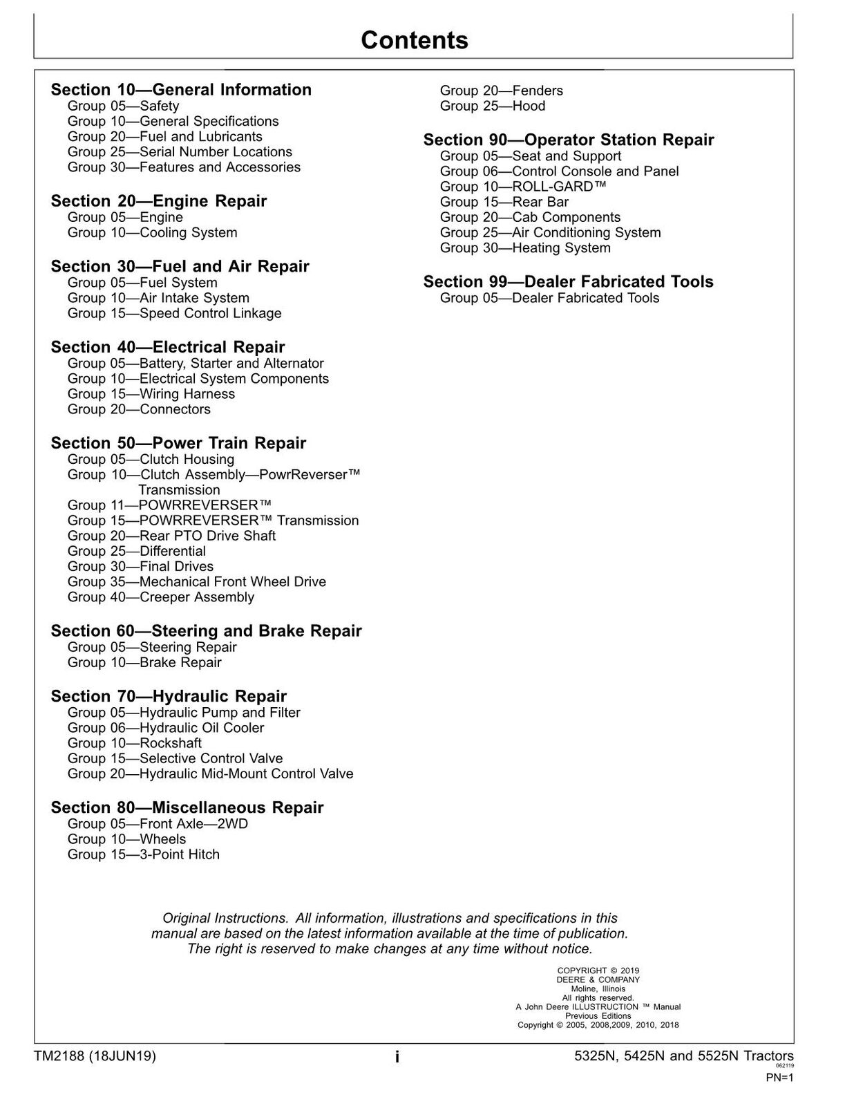 JOHN DEERE 5325N 5425N 5525N TRACTOR REPAIR SERVICE MANUAL