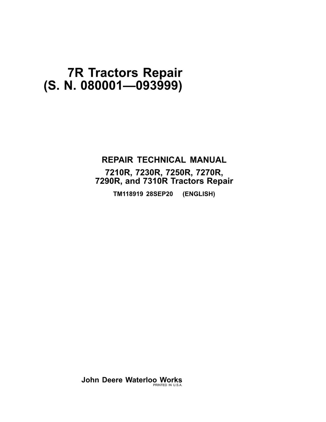 JOHN DEERE 7210R 7230R 7250R 7270R 7290R 7310R TRACTOR REPAIR SERVICE MANUAL #2