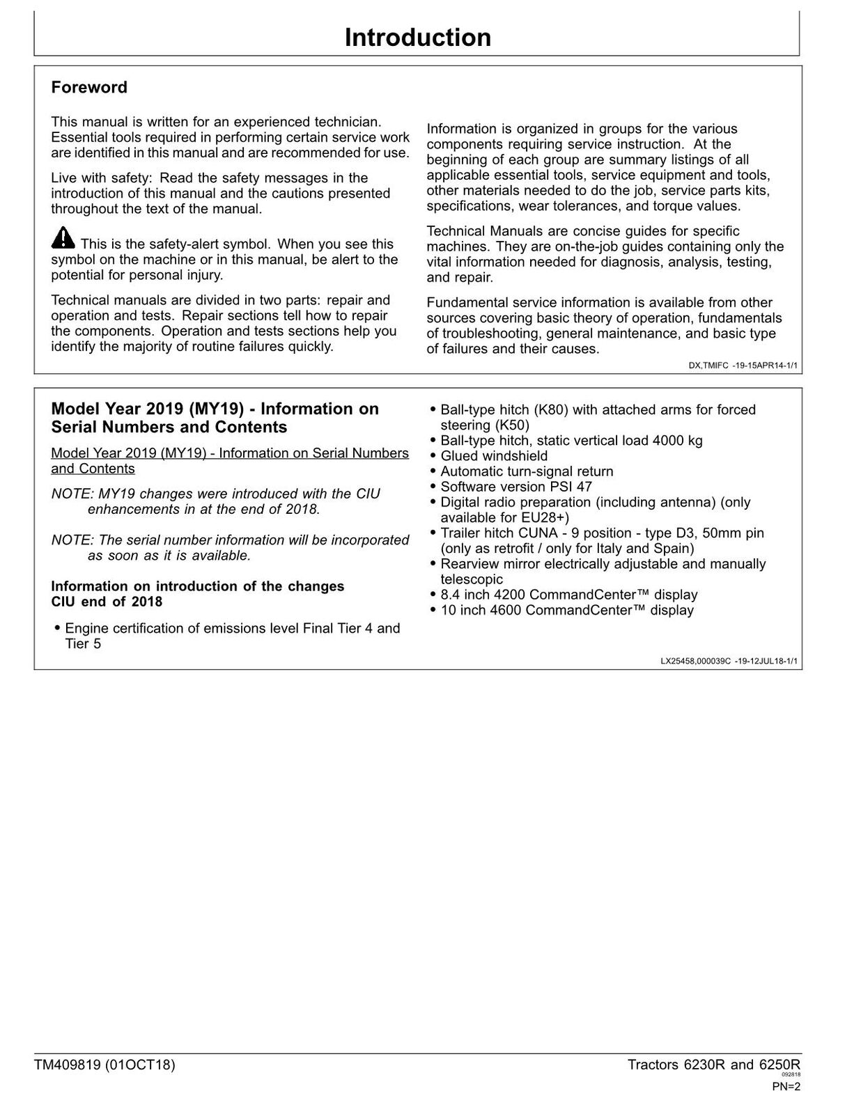 JOHN DEERE 6230R 6250R TRACTOR REPAIR SERVICE MANUAL