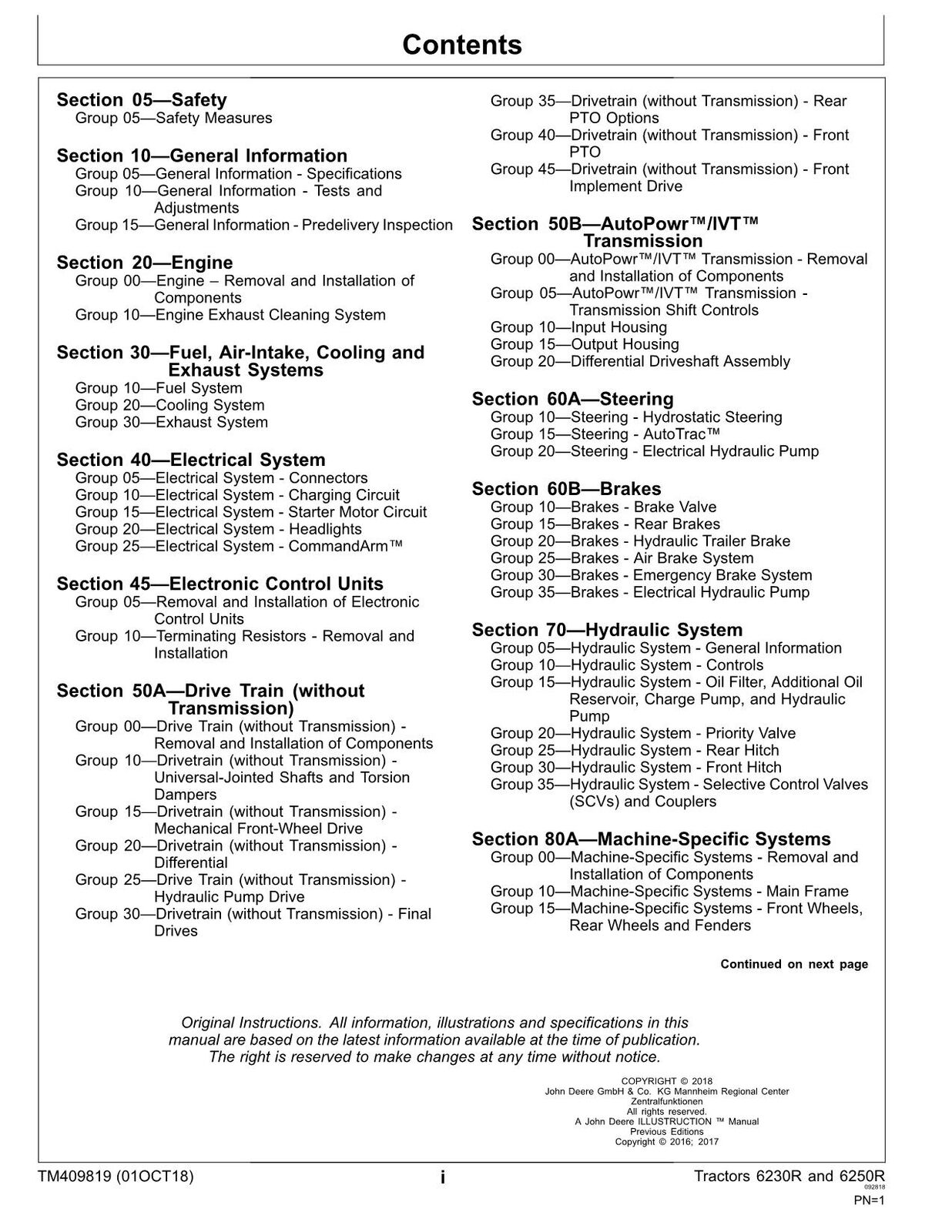 JOHN DEERE 6230R 6250R TRACTOR REPAIR SERVICE MANUAL