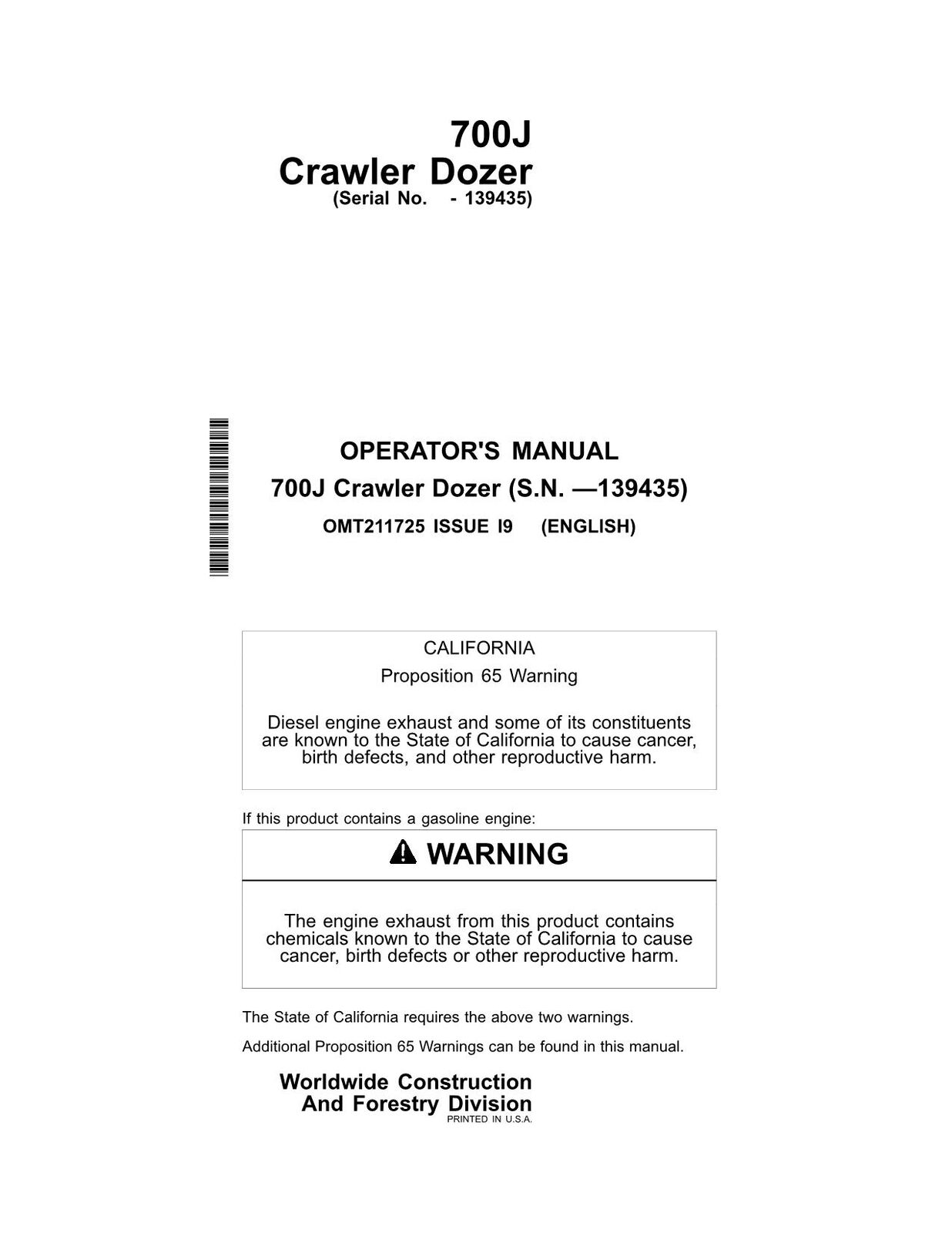 JONH DEERE 700J CRAWLER DOZER OPERATORS MANUAL #2