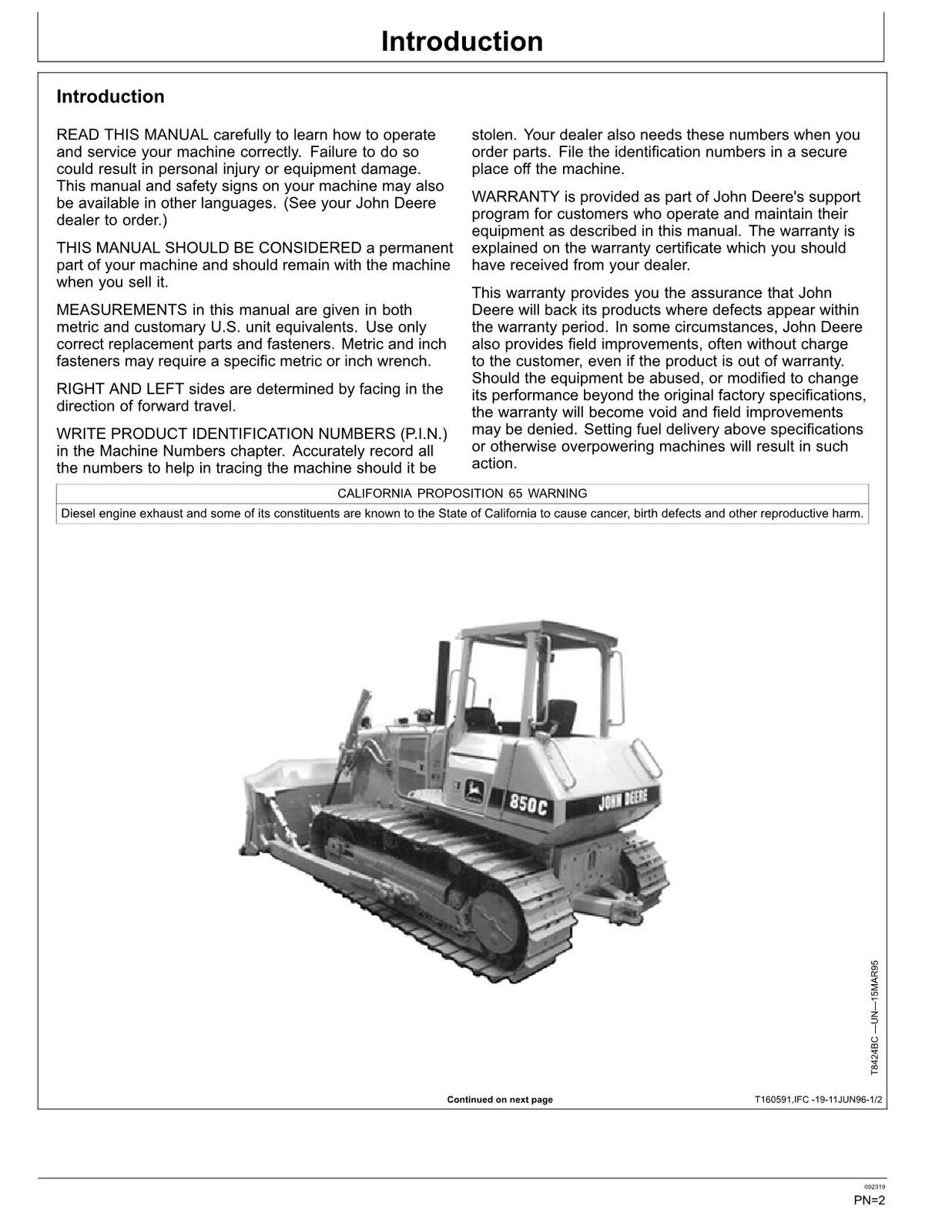 JONH DEERE 750C 850C RAUPENPLANKE BEDIENUNGSANLEITUNG 