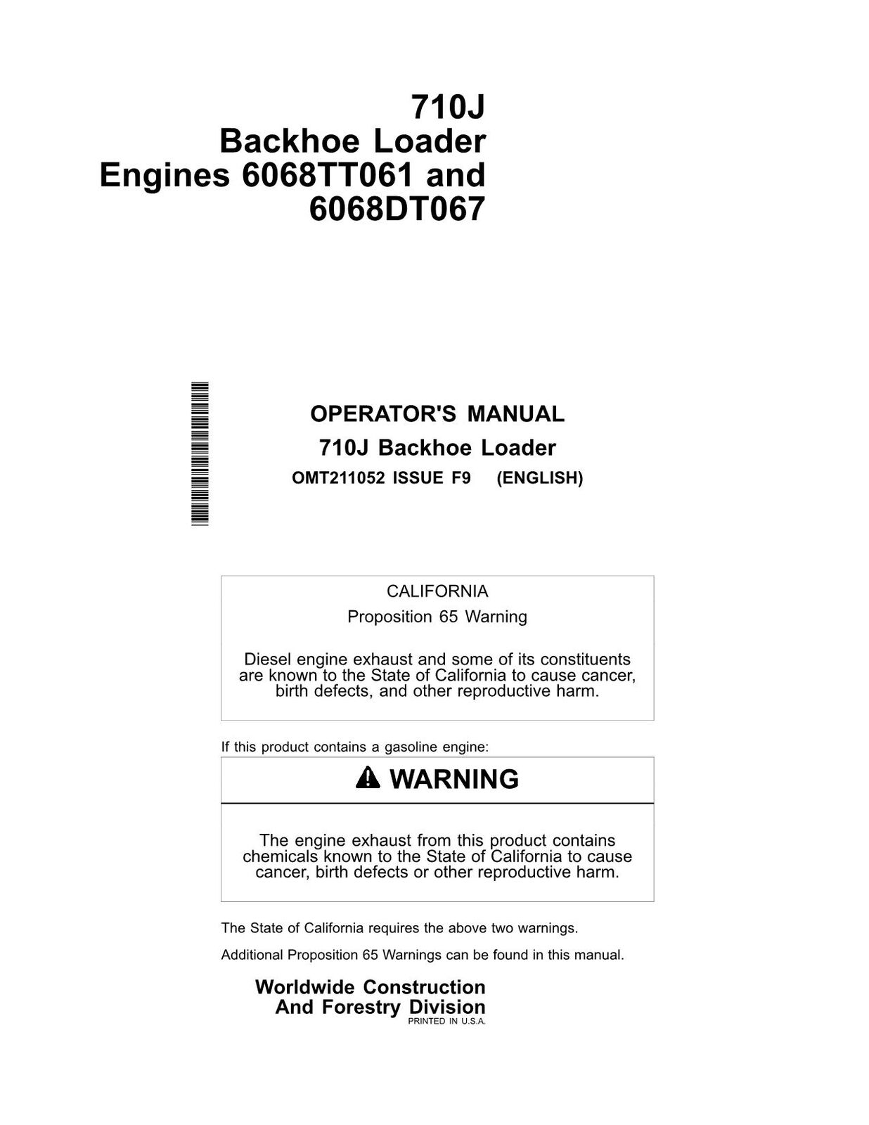 JOHN DEERE 710J BACKHOE LOADER OPERATORS MANUAL