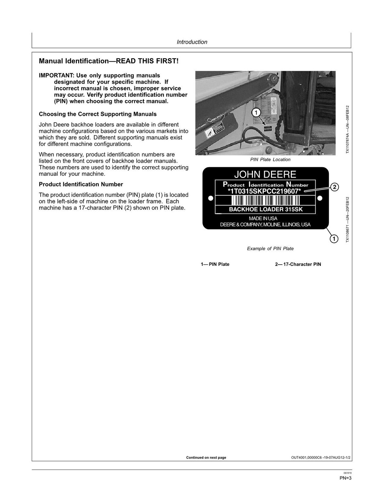 JOHN DEERE 315SK BACKHOE LOADER OPERATORS MANUAL