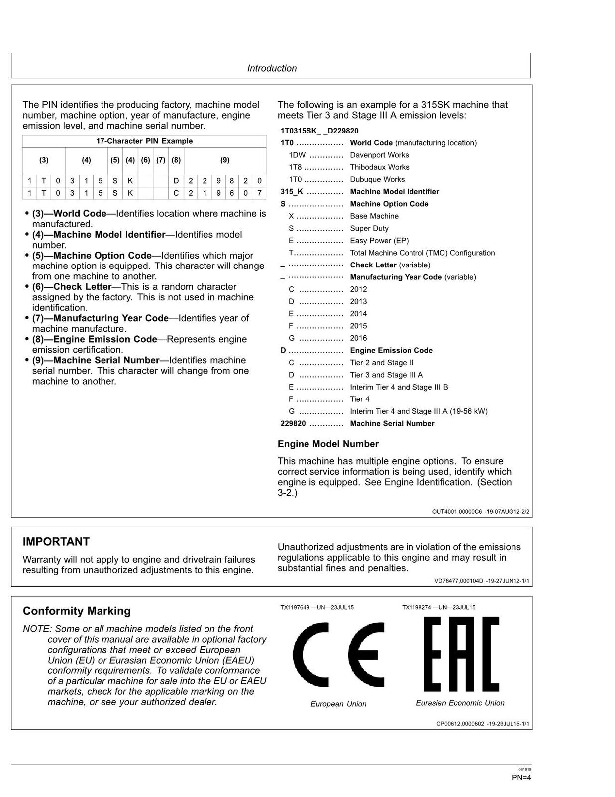 JOHN DEERE 315SK BACKHOE LOADER OPERATORS MANUAL