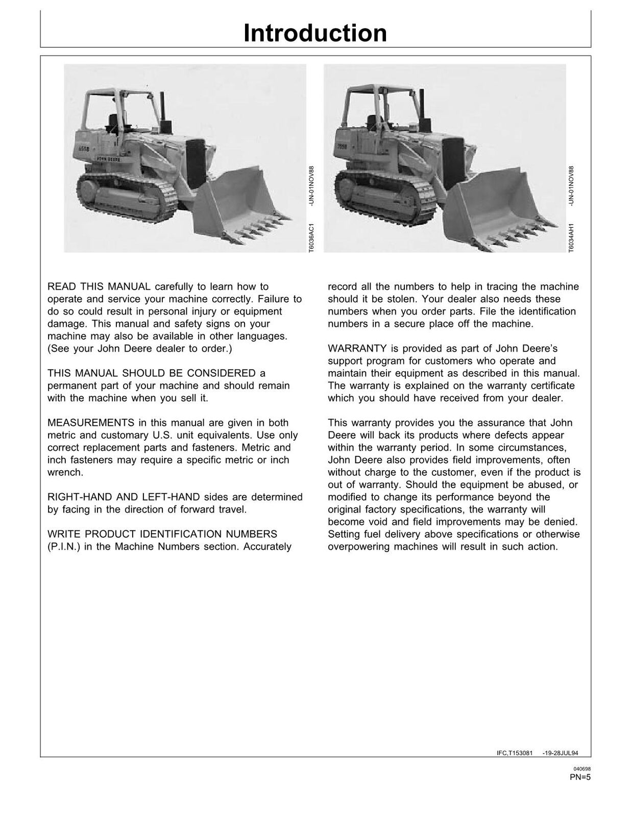 MANUEL D'UTILISATION DE LA CHARGEUSE SUR CHENILLES JONH DEERE 655B 755B 