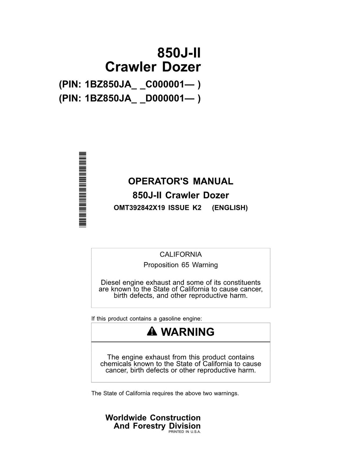 JONH DEERE 850J-II 850J II CRAWLER DOZER OPERATORS MANUAL #3