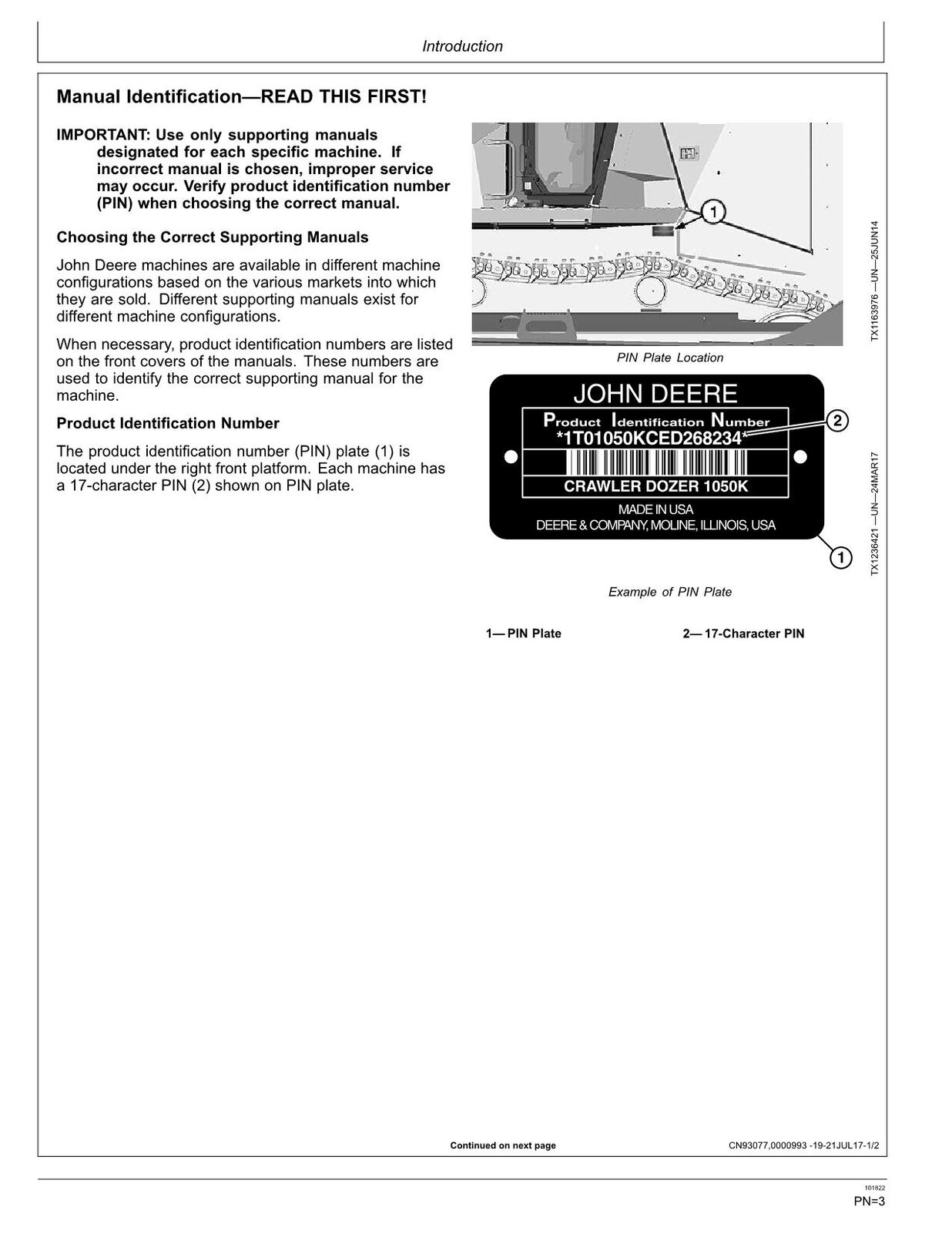 JONH DEERE 1050K Raupen-Planierraupen-Bedienungshandbuch Nr. 1 