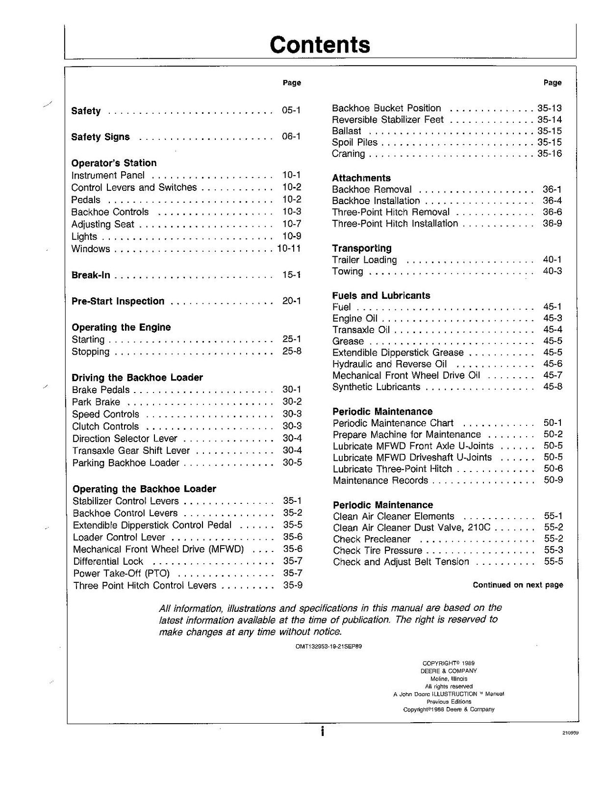 JOHN DEERE 210C 310C BACKHOE OPERATORS MANUAL