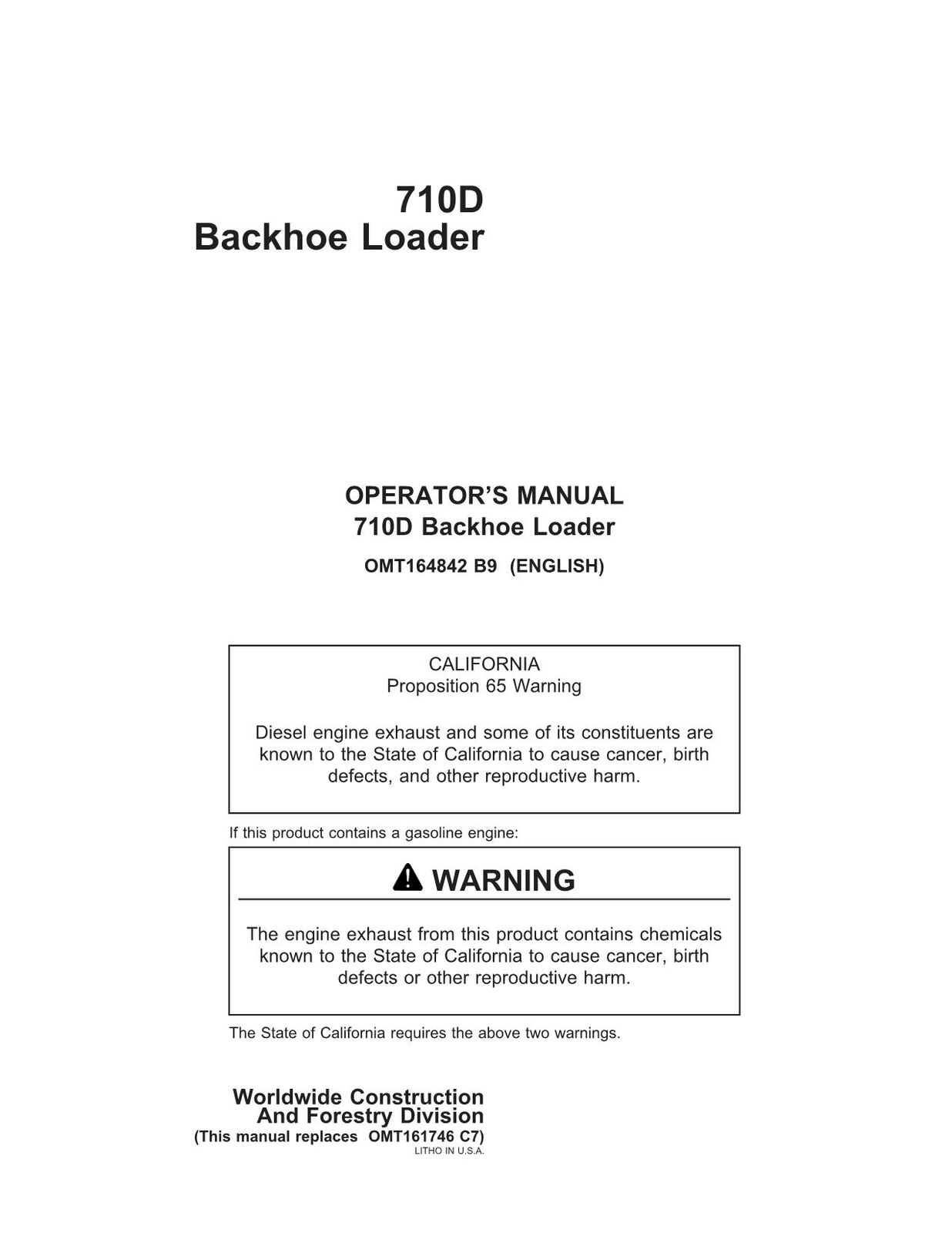 JOHN DEERE 710D BACKHOE OPERATORS MANUAL