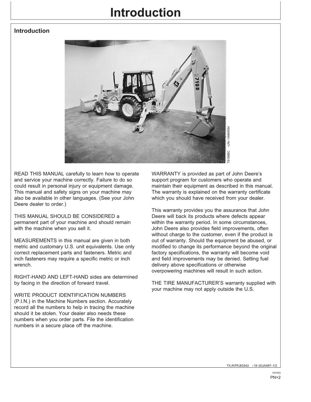 JOHN DEERE 710D BACKHOE OPERATORS MANUAL