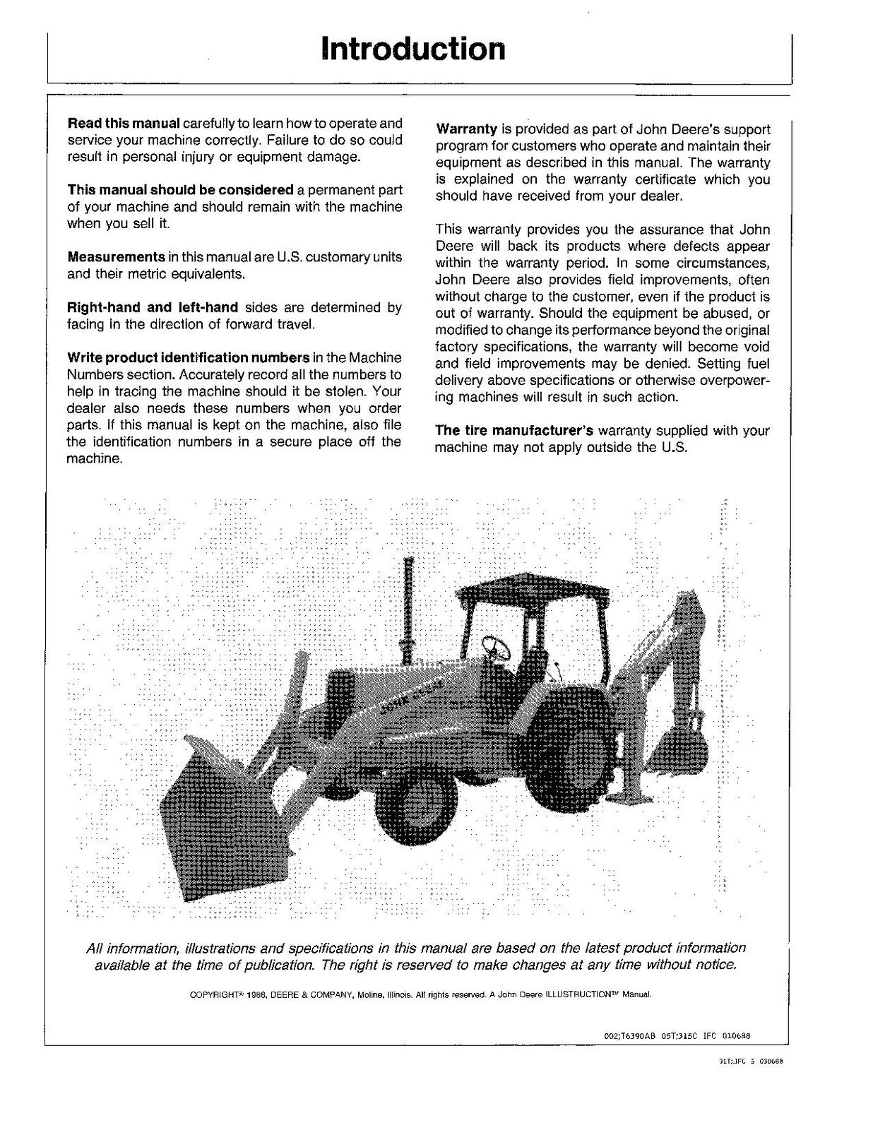 JOHN DEERE 315C BAGGERBAGGER-BETRIEBSHANDBUCH NR. 1 