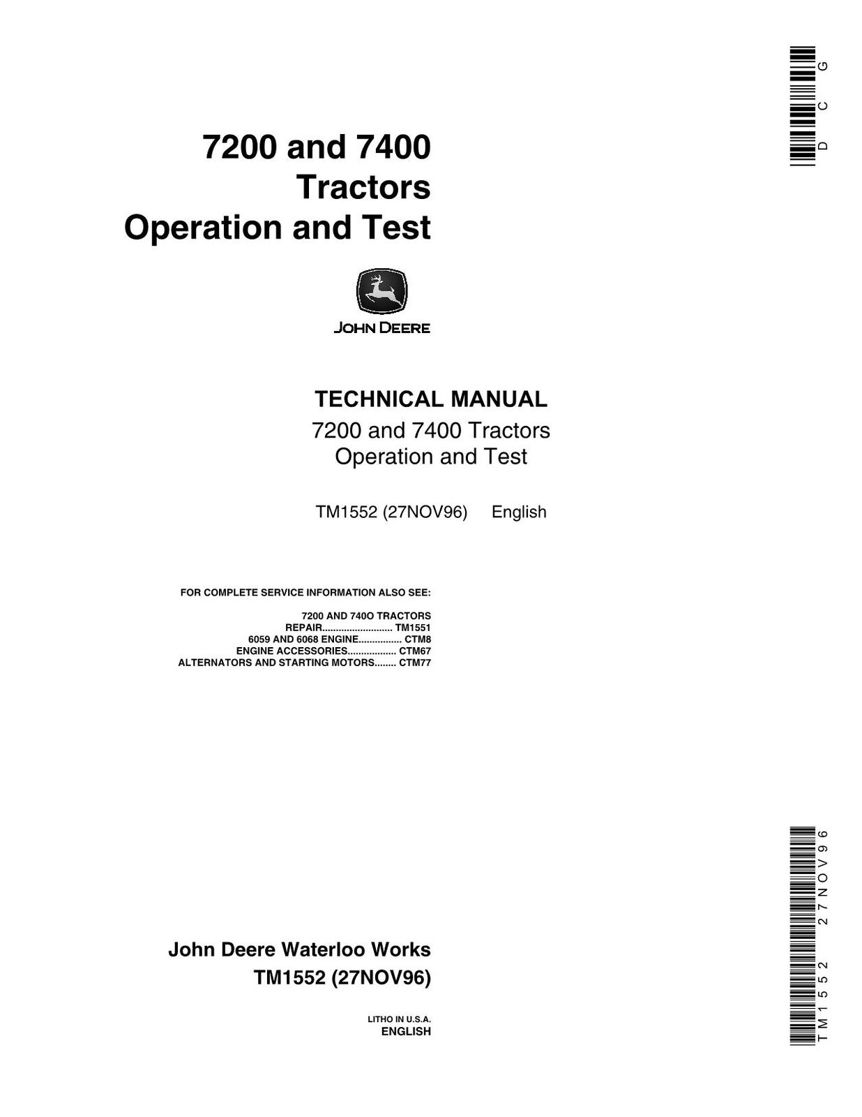 JOHN DEERE 7200 7400 TRACTOR SERVICE MANUAL #2