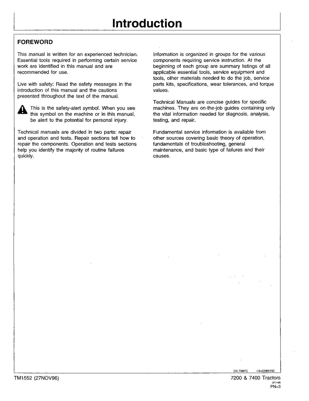 JOHN DEERE 7200 7400 TRACTOR SERVICE MANUAL #2