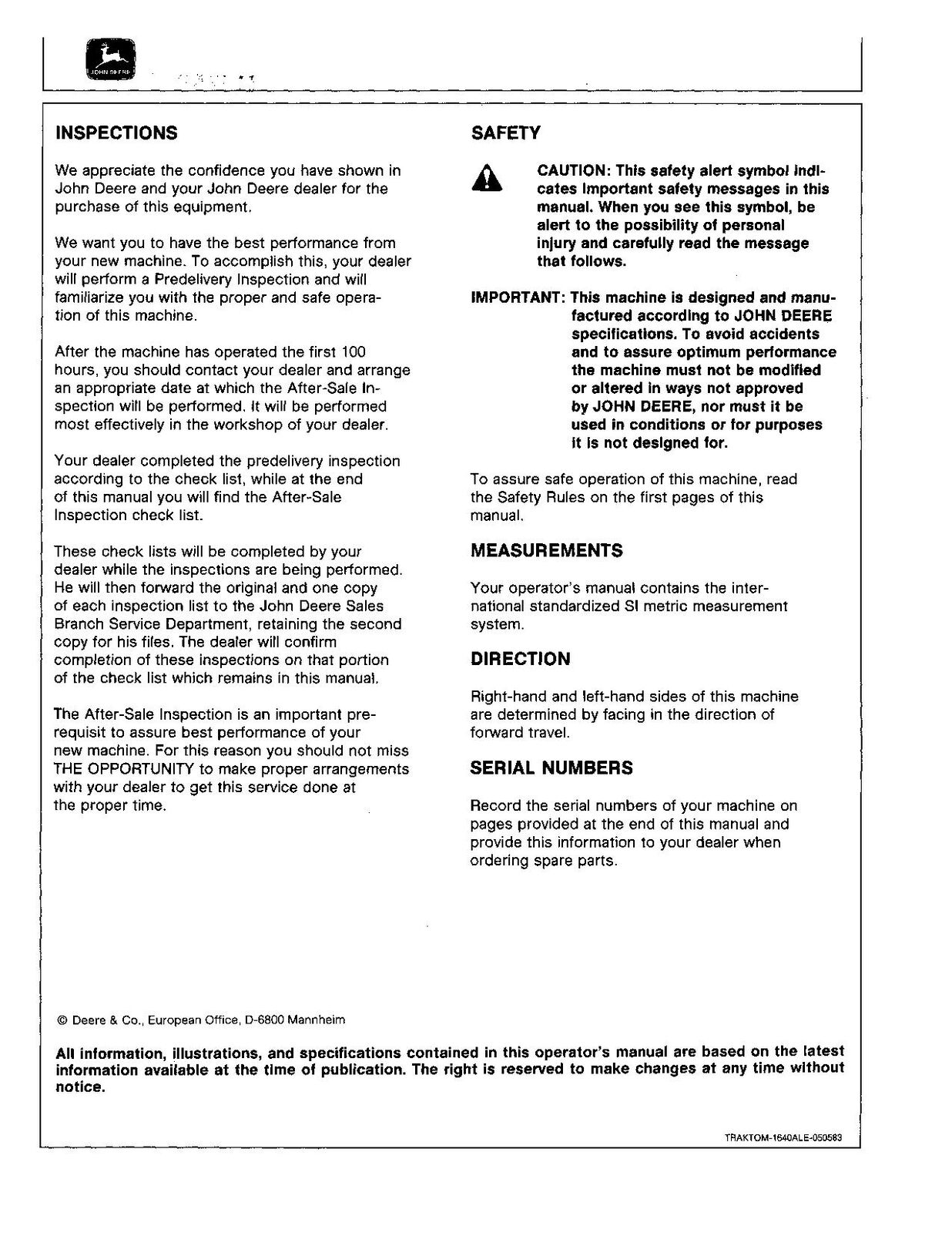 MANUEL D'UTILISATION DU TRACTEUR JOHN DEERE 940 1140 1040 