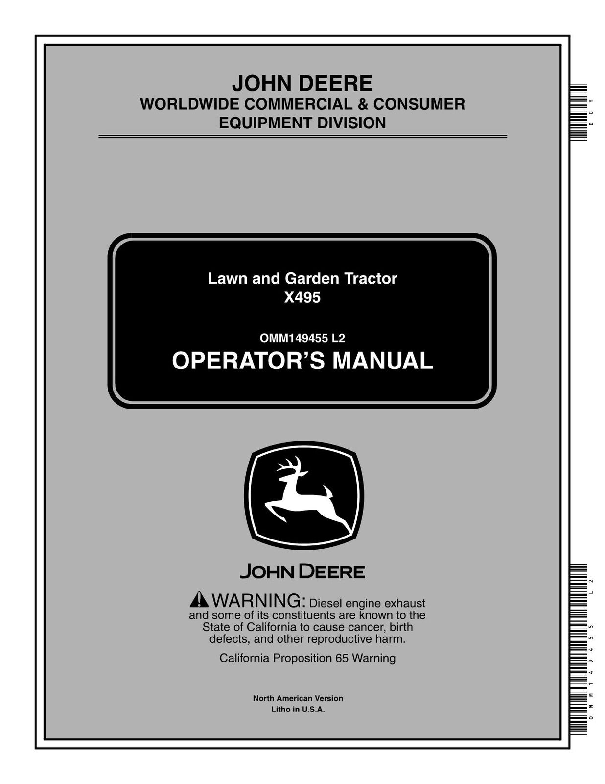 JOHN DEERE X495 TRACTOR OPERATORS MANUAL #2