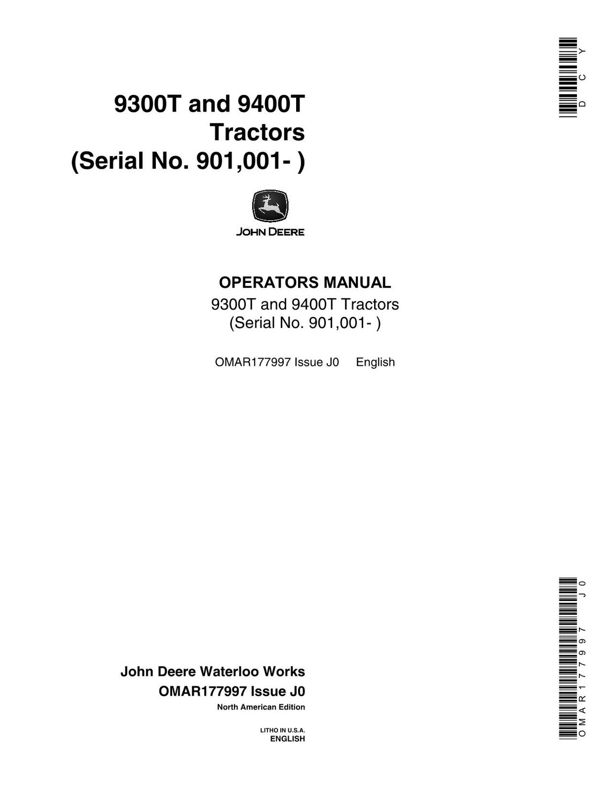 JOHN DEERE 9300T 9400T TRACTOR OPERATORS MANUAL #2