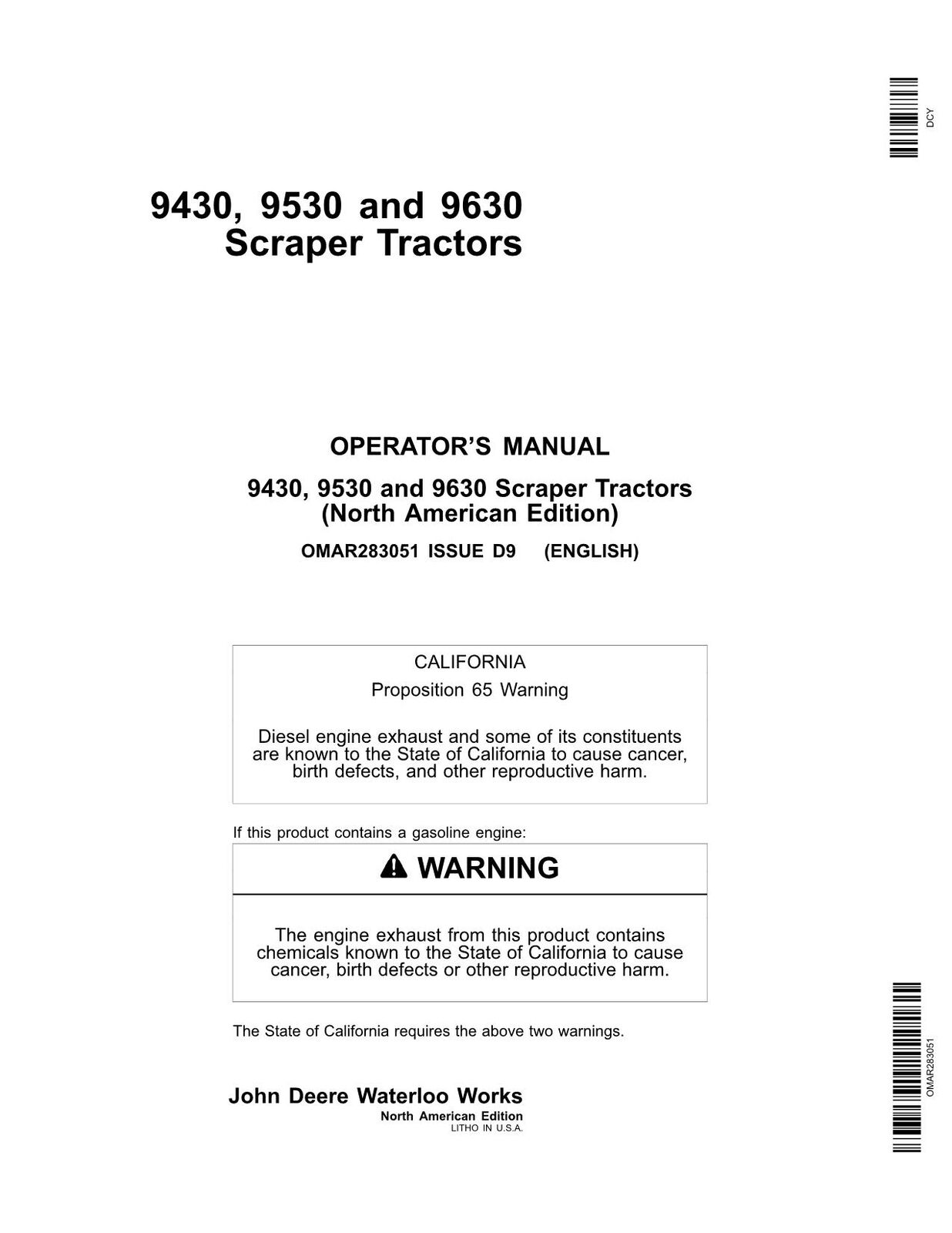 JOHN DEERE 9430 9530 9630 TRACTOR OPERATORS MANUAL #1