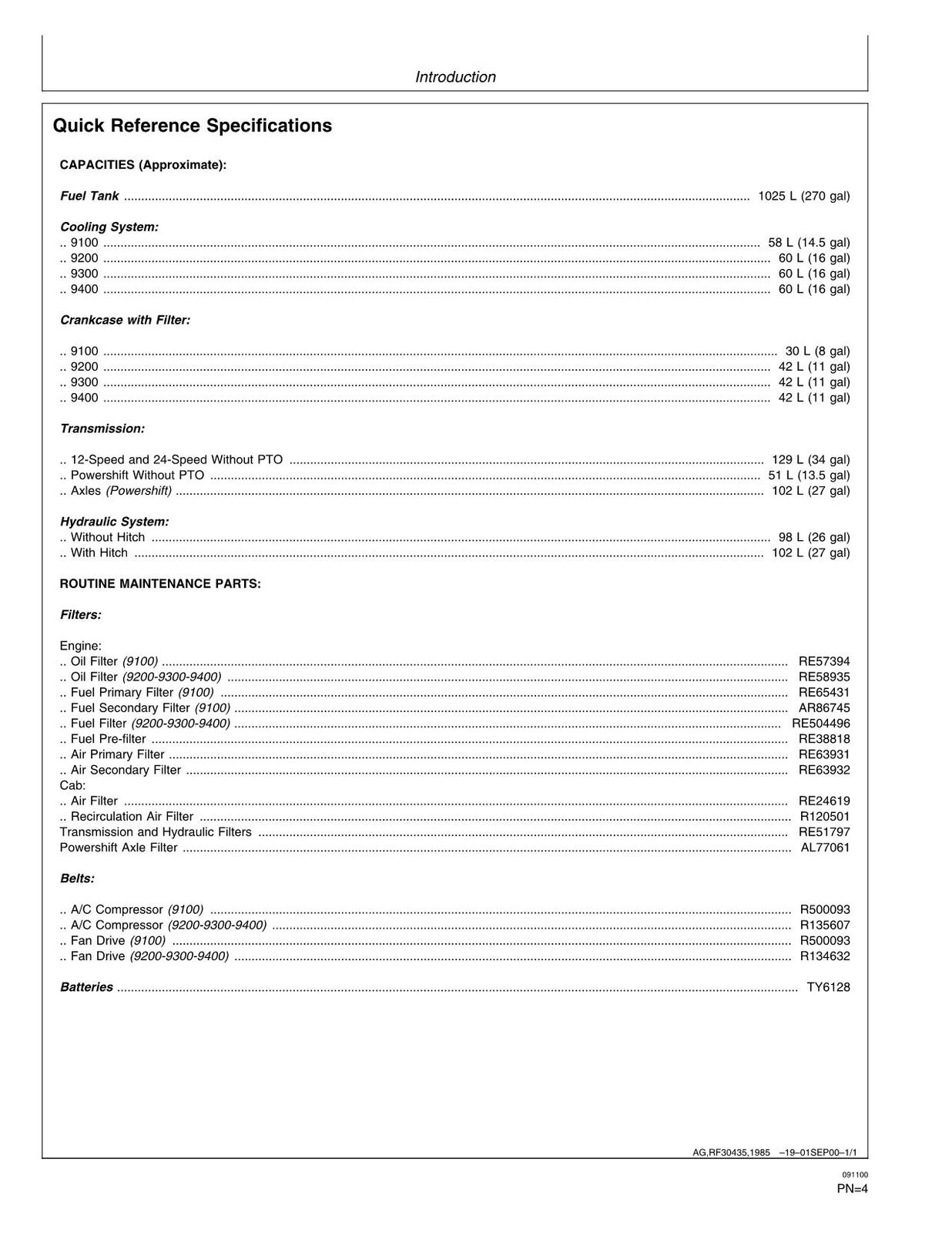 JOHN DEERE 9100 9200 9400 9300 TRACTOR OPERATORS MANUAL