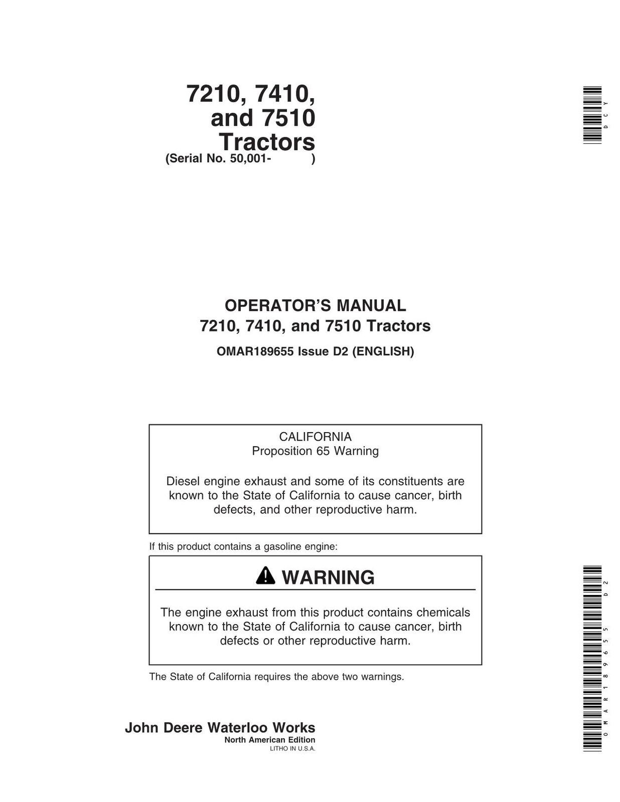 JOHN DEERE 7210 7410 7510 TRACTOR OPERATORS MANUAL #2