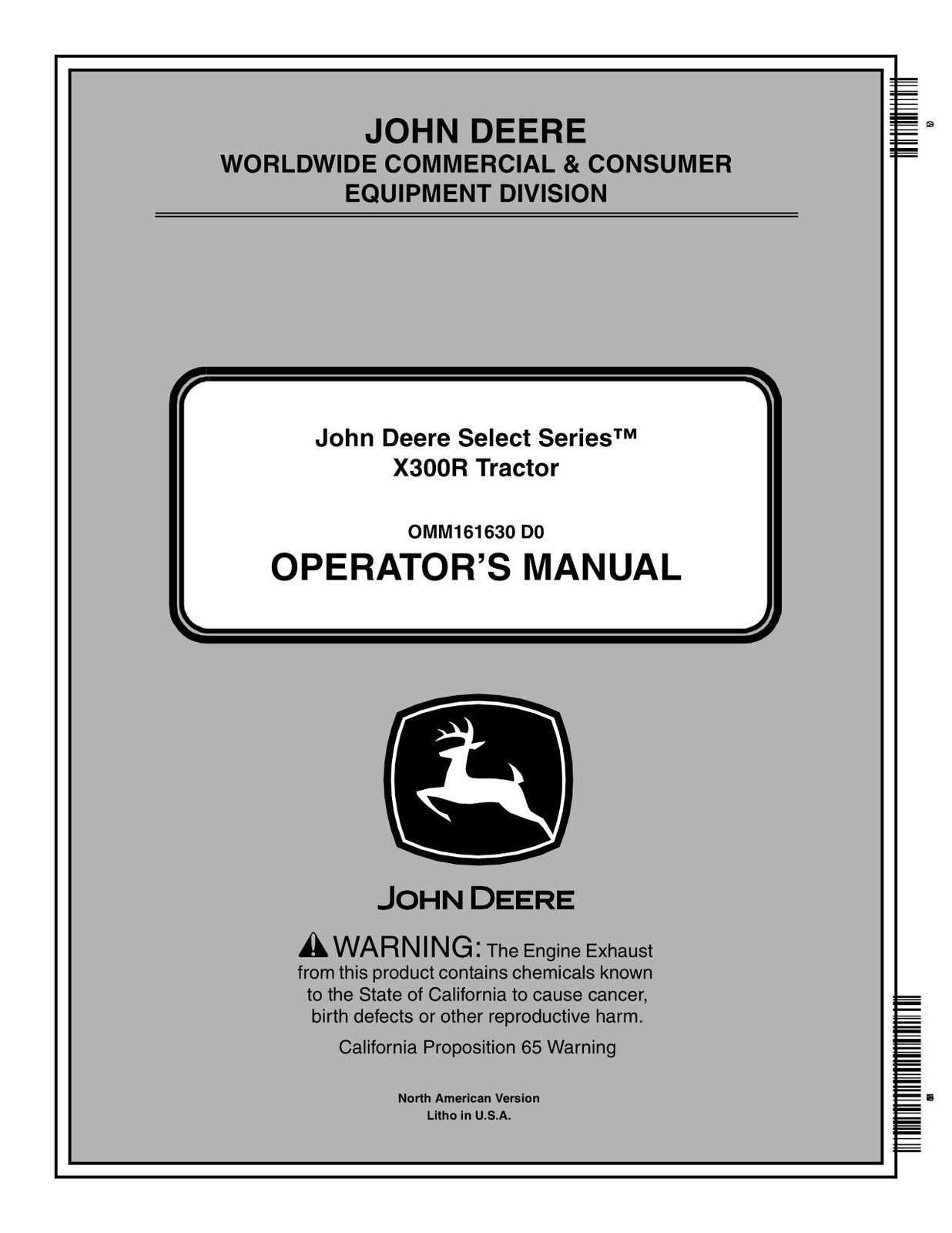 JOHN DEERE X300R TRACTOR OPERATORS MANUAL 150001-180000