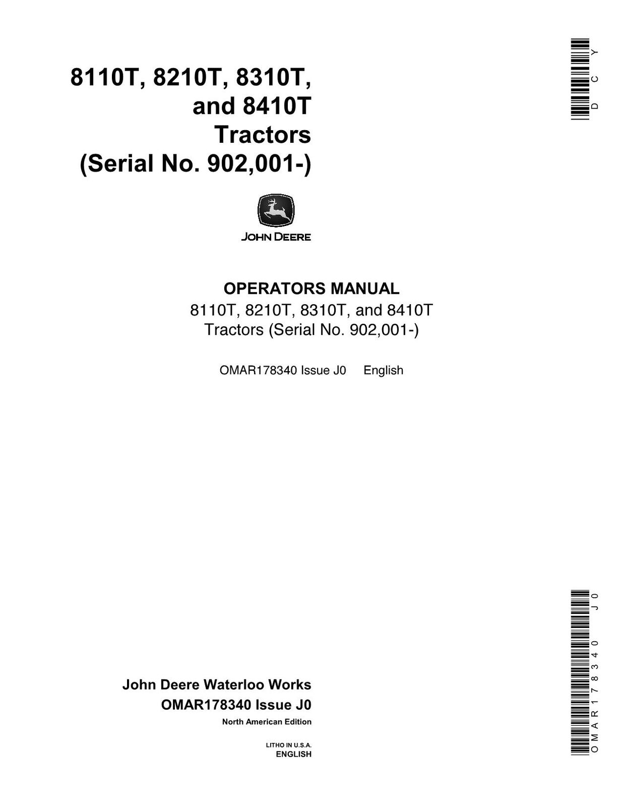 JOHN DEERE 8110T 8210T 8310T 8410T TRACTOR OPERATORS MANUAL #2