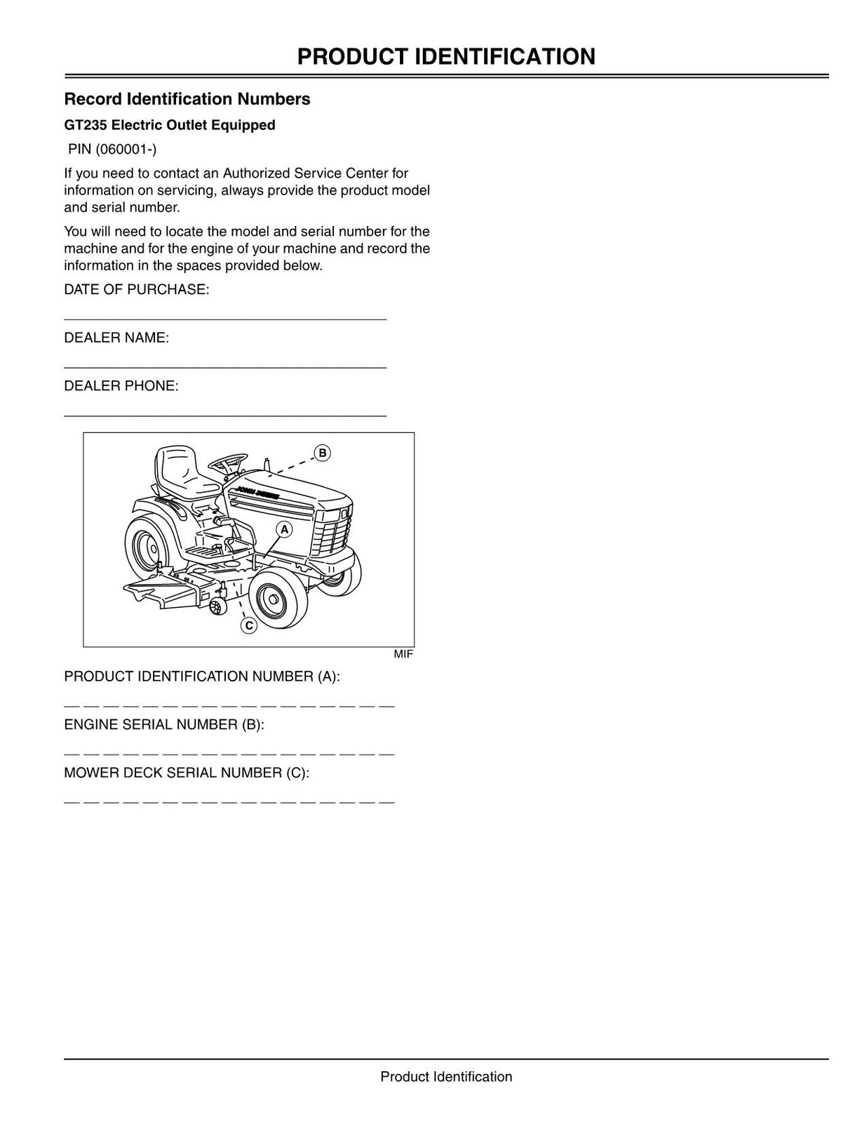 JOHN DEERE GT235E TRACTOR OPERATORS MANUAL