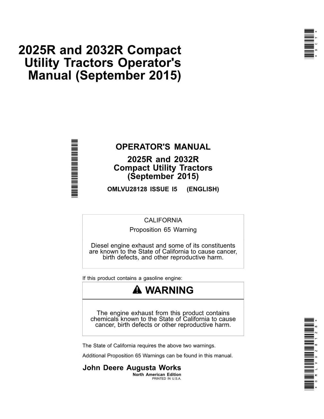 JOHN DEERE 2025R 2032R TRACTOR OPERATORS MANUAL