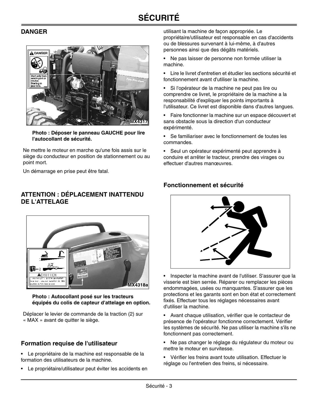 JOHN DEERE 4500 4600 4700 TRACTOR OPERATORS MANUAL FRENCH