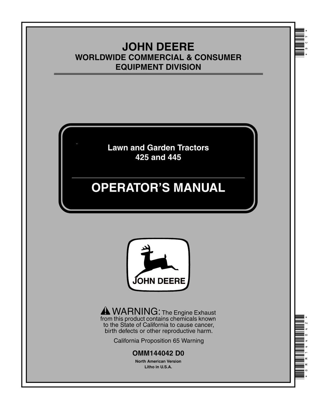 JOHN DEERE 425 445 TRACTOR OPERATORS MANUAL #3