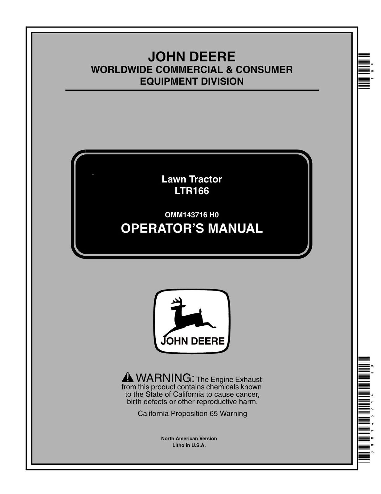 JOHN DEERE LTR166 TRACTOR OPERATORS MANUAL #2