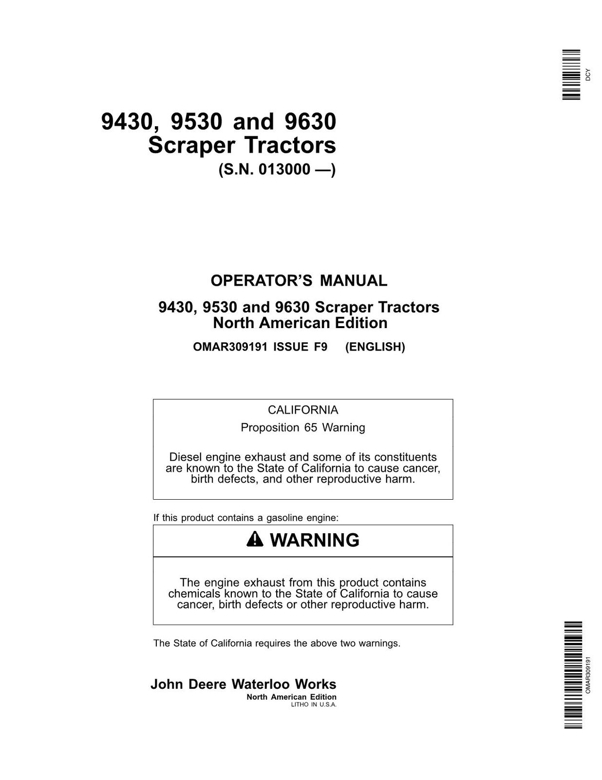 JOHN DEERE 9430 9530 9630 TRACTOR OPERATORS MANUAL #2