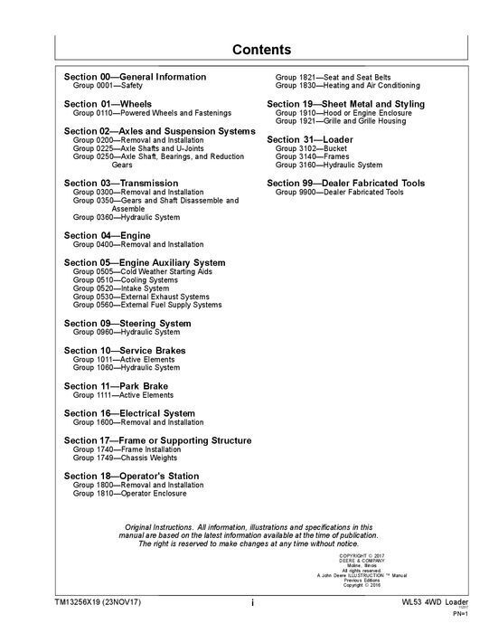 JOHN DEERE WL53 LOADER REPAIR SERVICE MANUAL #2