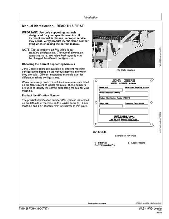 MANUEL D'ENTRETIEN ET DE RÉPARATION DU CHARGEUR JOHN DEERE WL53 #1 