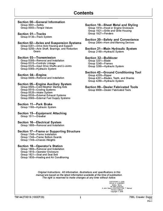 JOHN DEERE 700L RAUPENPLANKE REPARATUR-SERVICEHANDBUCH 