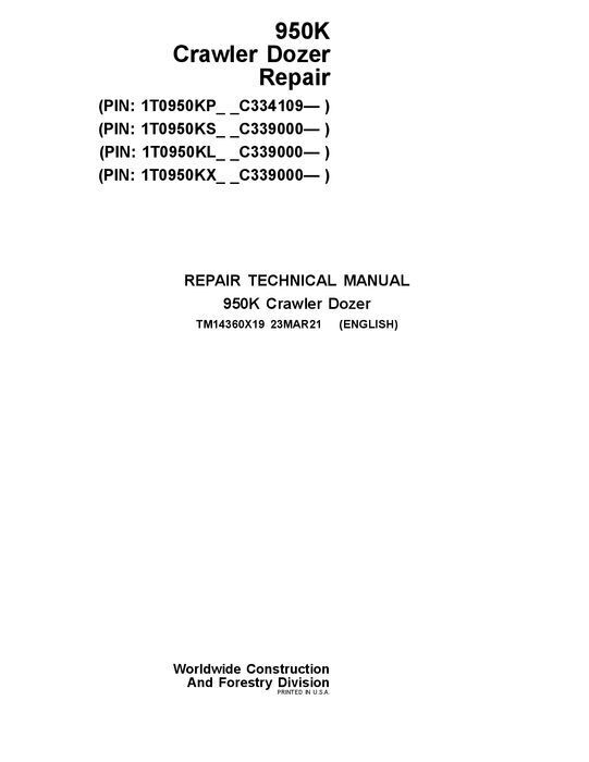 JOHN DEERE 950K CRAWLER DOZER REPAIR SERVICE MANUAL #4