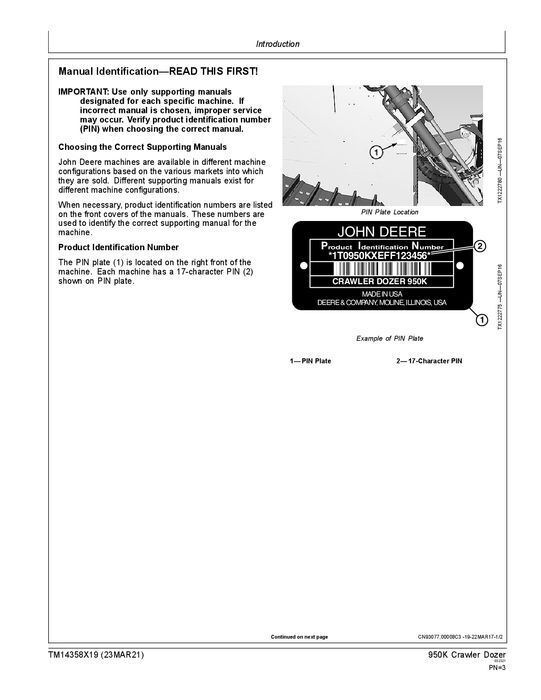 JOHN DEERE 950K CRAWLER DOZER REPAIR SERVICE MANUAL #3