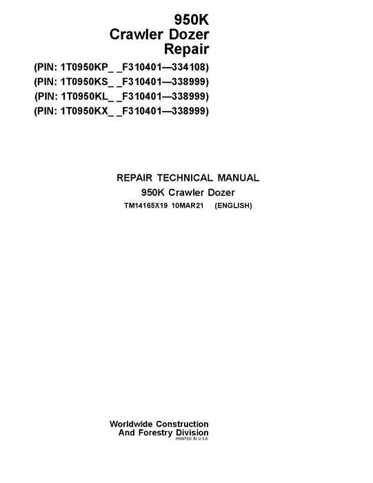 JOHN DEERE 950K CRAWLER DOZER REPAIR SERVICE MANUAL #1