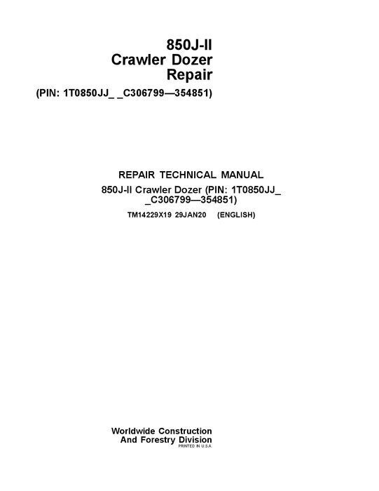 JOHN DEERE 850J II 850J-II CRAWLER DOZER REPAIR SERVICE MANUAL #1