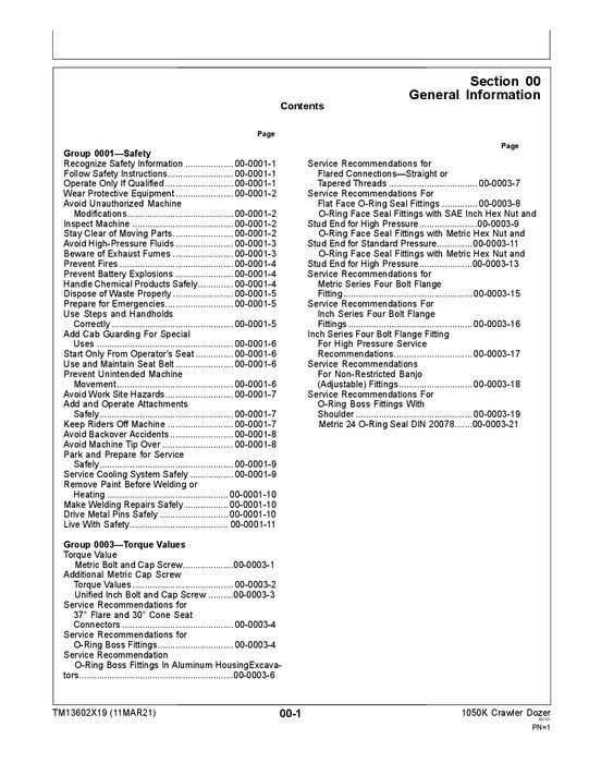 JOHN DEERE 1050K CRAWLER DOZER REPAIR SERVICE TECHNICAL MANUAL TM13602