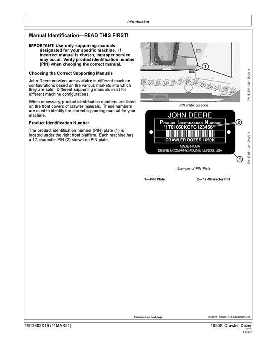 JOHN DEERE 1050K CRAWLER DOZER REPAIR SERVICE TECHNICAL MANUAL TM13602