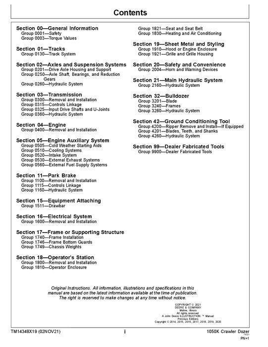 JOHN DEERE 1050K CRAWLER DOZER REPAIR SERVICE TECHNICAL MANUAL TM14348