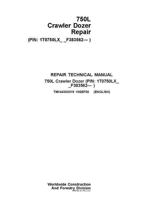 JOHN DEERE 750L CRAWLER DOZER REPAIR SERVICE MANUAL